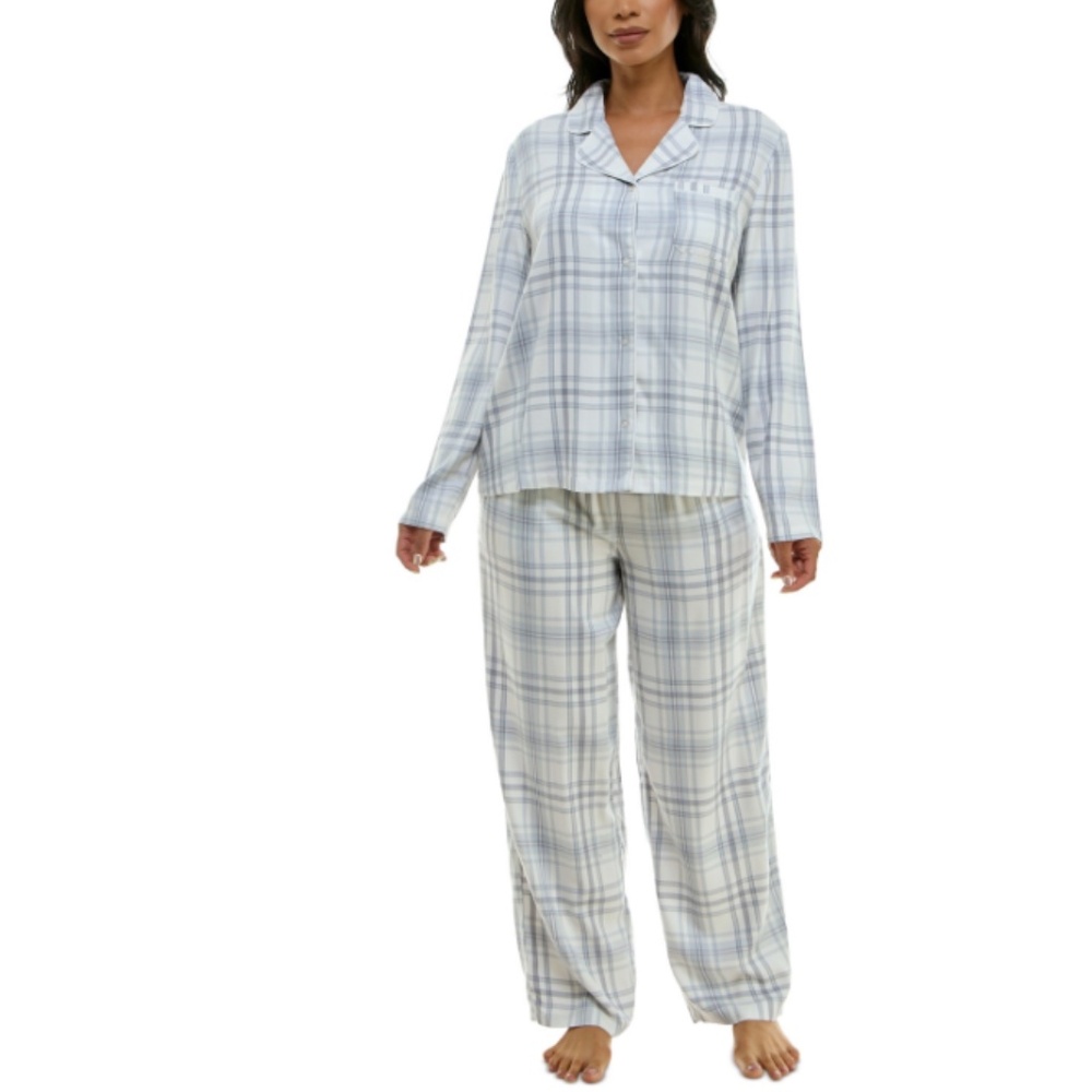 Roudelain Women's Notched-Collar Flannel Pajama Set 2PC with Lurex - Size XL NWT